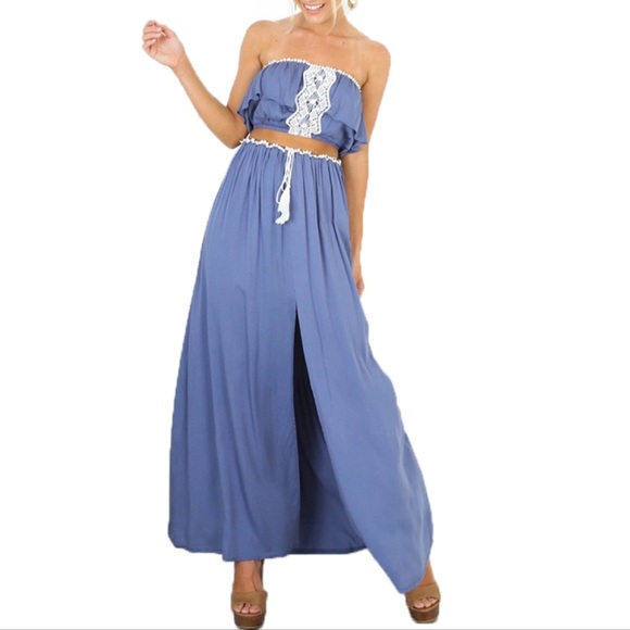 Blue Two piece boho style lightweight maxi dress - Picture 5 of 8